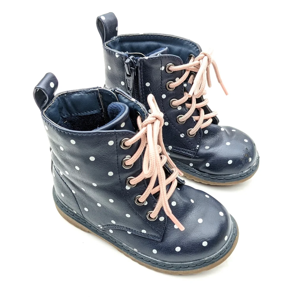 OLD NAVY toddler navy polkadot lace-up combat boots